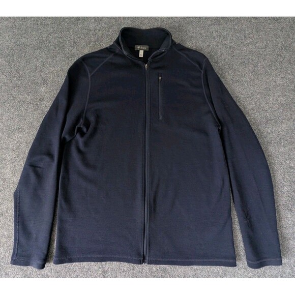 IBEX Merino Wool Jacket Full Zip Logo Men's Size Large Navy Blue